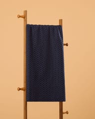 Navy Blue Embroidered Cotton Hakoba Fabric
