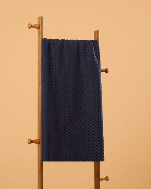 Navy Blue Embroidered Cotton Hakoba Fabric