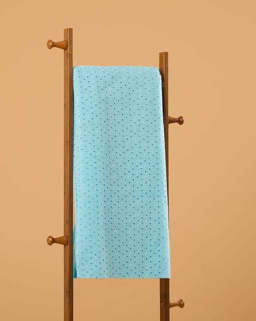 Light Sky Blue Shade Embroidered Cotton Hakoba Fabric
