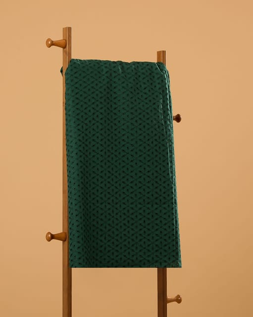 Dark Green Colour Embroidered Cotton Hakoba Fabric