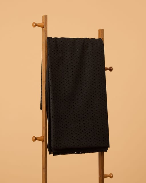 Black Colour Embroidered Cotton Hakoba Fabric