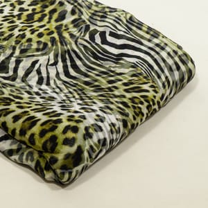 Black and Green Colour Crepe Printed Fabric