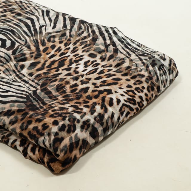 Brown and Black Colour Crepe Printed Fabric