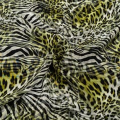 Black and Green Colour Crepe Printed Fabric