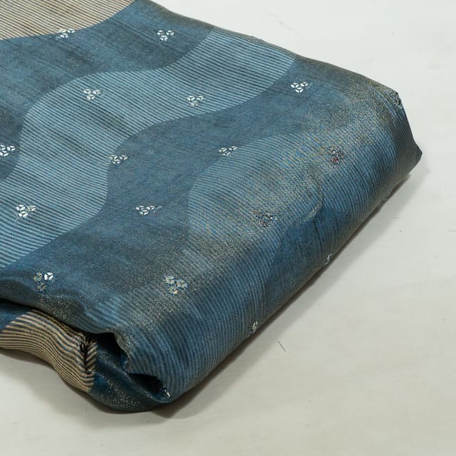 Grey Colour Tissue Silk Print with Embroidered Fabric