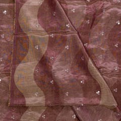 Wine Colour Tissue Silk Print with Embroidered Fabric