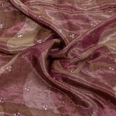 Wine Colour Tissue Silk Print with Embroidered Fabric