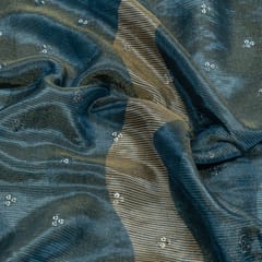 Grey Colour Tissue Silk Print with Embroidered Fabric