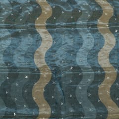 Grey Colour Tissue Silk Print with Embroidered Fabric