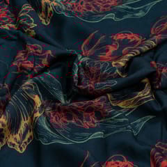 Teal Blue Colour Viscose Pashmina Printed Fabric