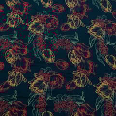 Teal Blue Colour Viscose Pashmina Printed Fabric