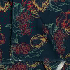 Teal Blue Colour Viscose Pashmina Printed Fabric