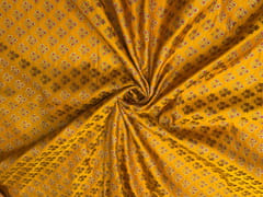 Bright Mustard Colour Floral Semi Soft Brocade Fabric