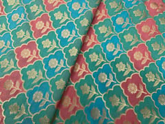 Sea Green Colour Geometric Semi Soft Brocade Fabric