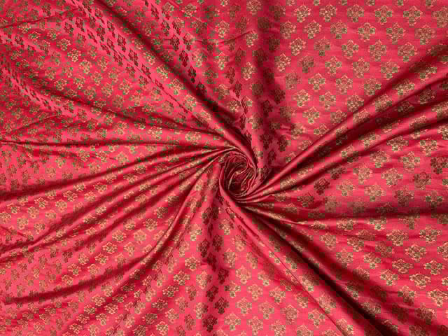 Red Colour Floral Semi Soft Brocade Fabric