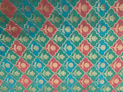 Sea Green Colour Geometric Semi Soft Brocade Fabric