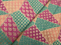 Green MultiColour Colour Geometric Semi Soft Brocade Fabric