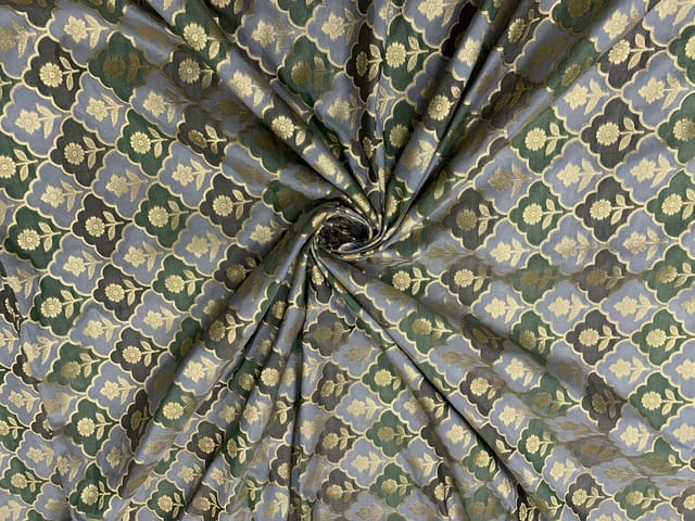 Grey Colour Geometric Semi Soft Brocade Fabric