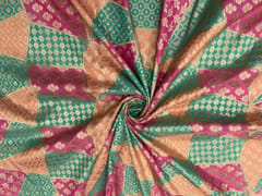 Green MultiColour Colour Geometric Semi Soft Brocade Fabric