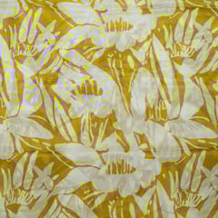 Cream and Green Colour Chiffon Digital Printed Fabric