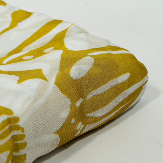 Cream and Green Colour Chiffon Digital Printed Fabric