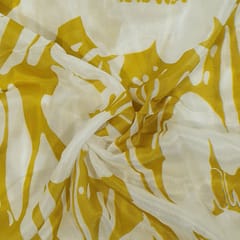 Cream and Green Colour Chiffon Digital Printed Fabric