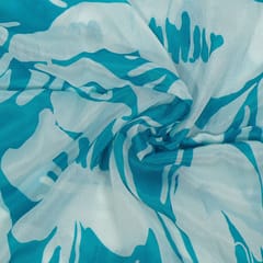 Cream and Blue Colour Chiffon Digital Printed Fabric