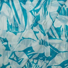 Cream and Blue Colour Chiffon Digital Printed Fabric