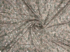 Light Beige Colour Floral Flat Sequence Chiffon Fabric