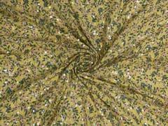 Yellow Colour Floral Flat Sequence Chiffon Fabric
