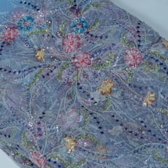 Sky Blue Colour Imported Net Embroidered Fabric