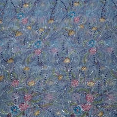 Sky Blue Colour Imported Net Embroidered Fabric
