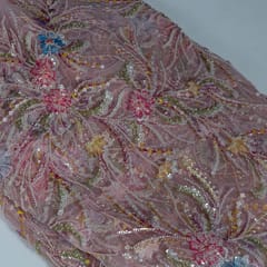 Sky Blue Colour Imported Net Embroidered Fabric