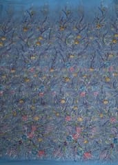 Sky Blue Colour Imported Net Embroidered Fabric