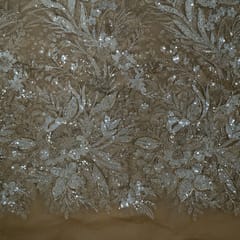 Brown Colour Imported Net Embroidered Fabric