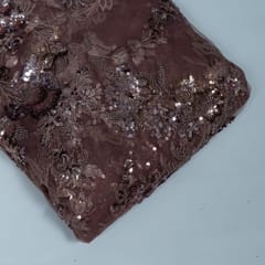 Brown Colour Imported Net Embroidered Fabric