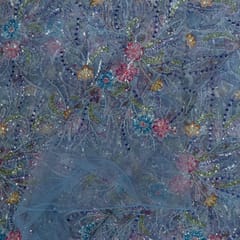 Sky Blue Colour Imported Net Embroidered Fabric