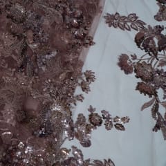 Brown Colour Imported Net Embroidered Fabric