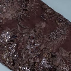 Brown Colour Imported Net Embroidered Fabric