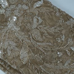 Brown Colour Imported Net Embroidered Fabric