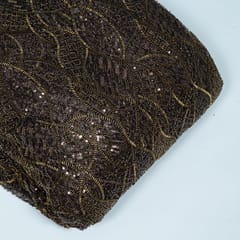 Brown Colour Imported Net Embroidered Fabric