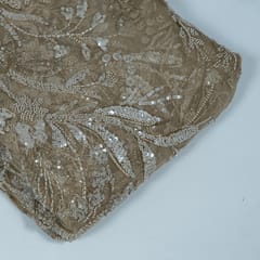 Brown Colour Imported Net Embroidered Fabric