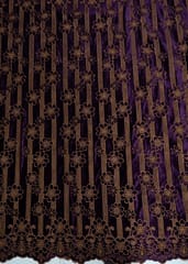 Purple Colour Velvet Cutwork Embroidered Fabric