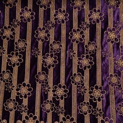 Purple Colour Velvet Cutwork Embroidered Fabric