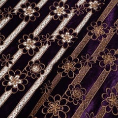 Purple Colour Velvet Cutwork Embroidered Fabric