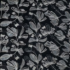Black Colour Georgette Embroidered Fabric