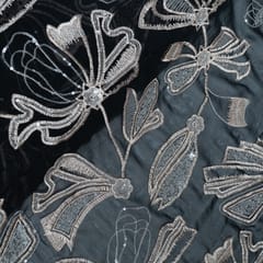 Black Colour Georgette Embroidered Fabric