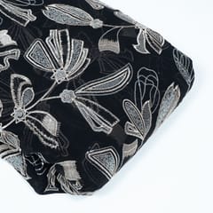 Black Colour Georgette Embroidered Fabric