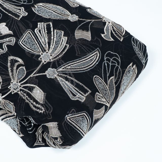 Black Colour Georgette Embroidered Fabric