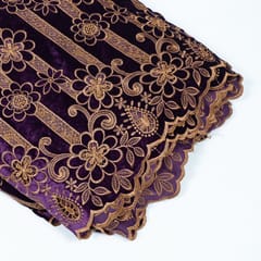 Purple Colour Velvet Cutwork Embroidered Fabric